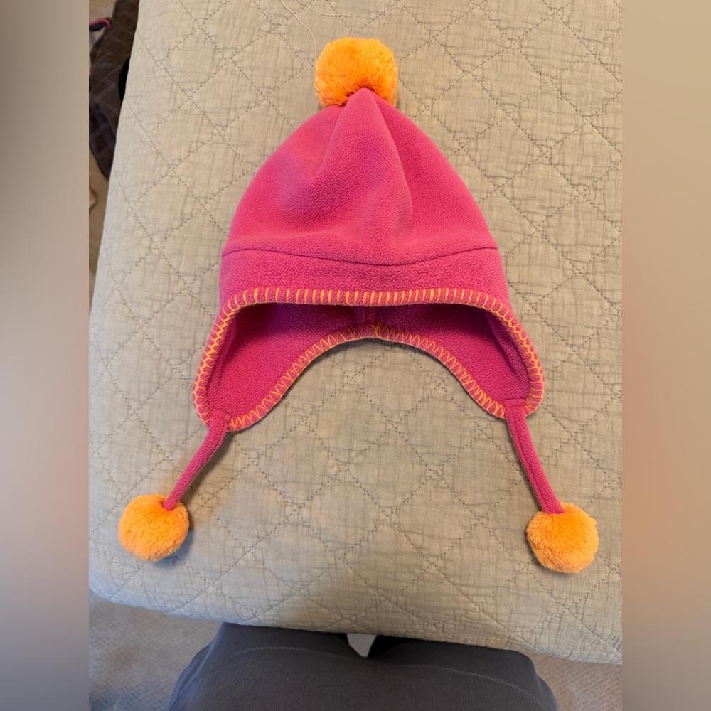 Lands' End Kids Bright Pink Fleece Hat and neck warmer